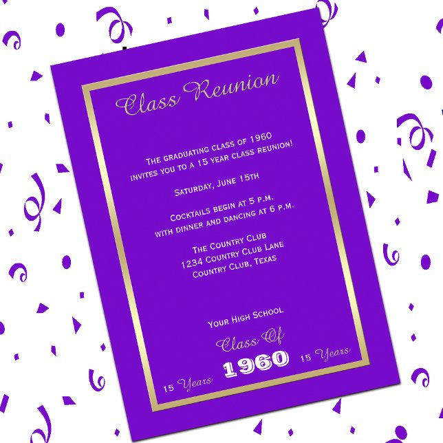 Class Reunion Your Year Purple and Gold Invitation (Creator Uploaded)