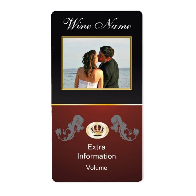 Class Royal Red Crown Black Wine Label With Kisses (Front)