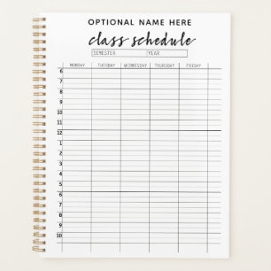 Class Schedule for Semester - black and white Planner