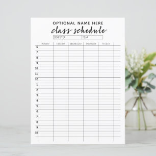 Class Schedule for Semester reminder card