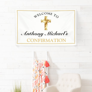 Class White Gold Cross Boys Confirmation Welcome Banner
