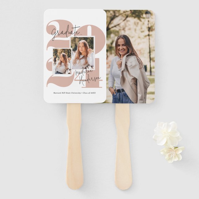 Class Year 3 Photo Collage Graduation Hand Fan (Front and Back)