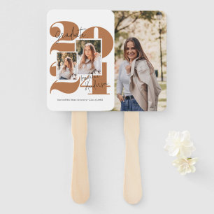 Class Year 3 Photo Collage Terracotta Graduation Hand Fan