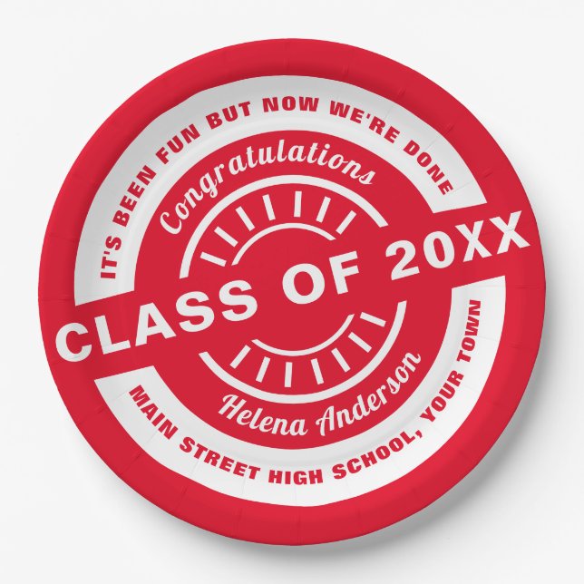 Class Year and School Colors Graduation Party Paper Plate (Front)