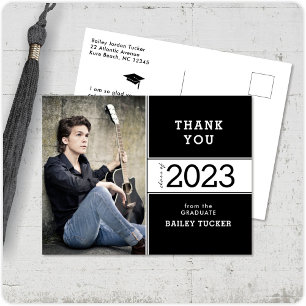 Class Year Black White Photo Graduation Thank You Postcard