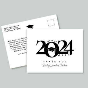 Class Year Grad Cap Tassel Graduation Thank You Postcard