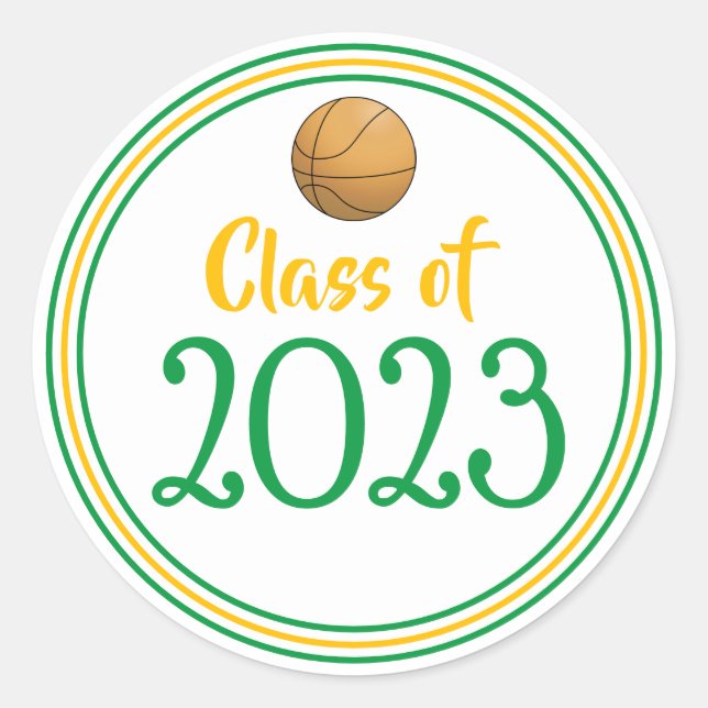 Class Year Green & Gold Graduation Classic Round Sticker (Front)