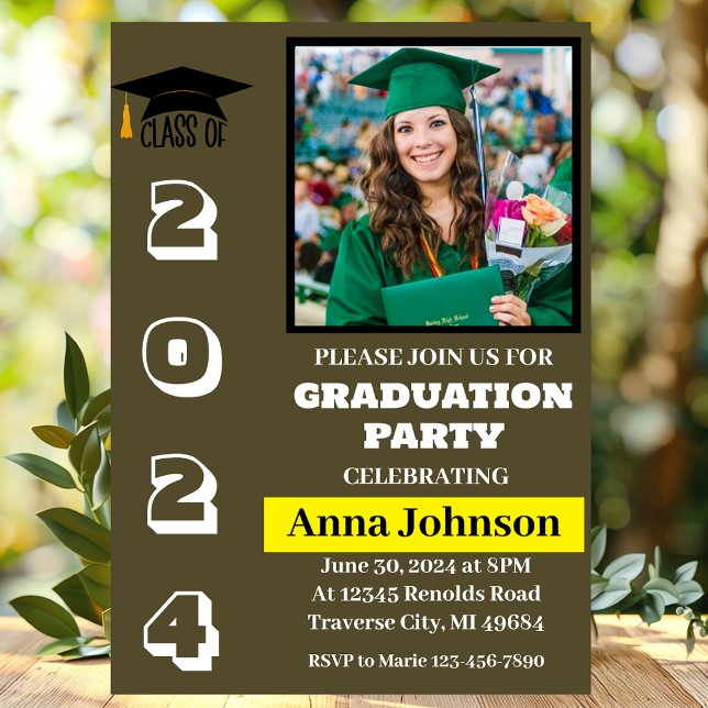 Class Year Green Graduation Party Invitation Card (Creator Uploaded)