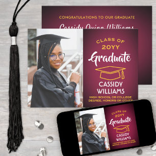 Class Year Maroon and Gold Modern Graduation Photo Invitation