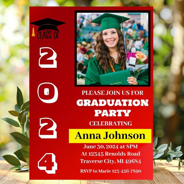 Class Year Red Graduation Party Invitation Card (Creator Uploaded)