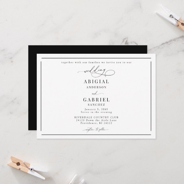 Classi Elegance Black and White Wedding Invitation (Front/Back In Situ)
