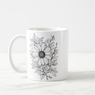 Classic 11 oz Mug with Floral Outline Art