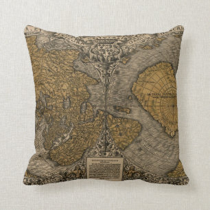 Classic 1531 Antique World Map by Oronce Fine Cushion