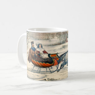 Classic 1853 Sleigh Ride Currier Ives Road Winter Coffee Mug