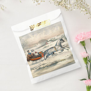 Classic 1853 Sleigh Ride Currier Ives Road Winter Favour Bag