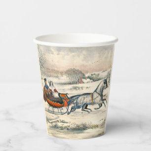 Classic 1853 Sleigh Ride Currier Ives Road Winter Paper Cups