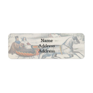 Classic 1853 Sleigh Ride Currier Ives Road Winter Return Address Label