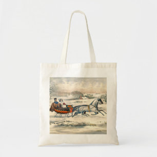 Classic 1853 Sleigh Ride Currier Ives Road Winter Tote Bag