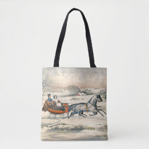 Classic 1853 Sleigh Ride Currier Ives Road Winter Tote Bag