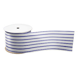  Classic 1/2 Inch Navy Blue Pinstripe on a White B Satin Ribbon