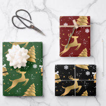 Classic 3 Colour Gold Christmas Reindeer Pattern