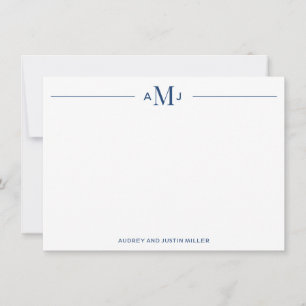 Classic 3-Letter Monogram, Blue Personalised Flat Card