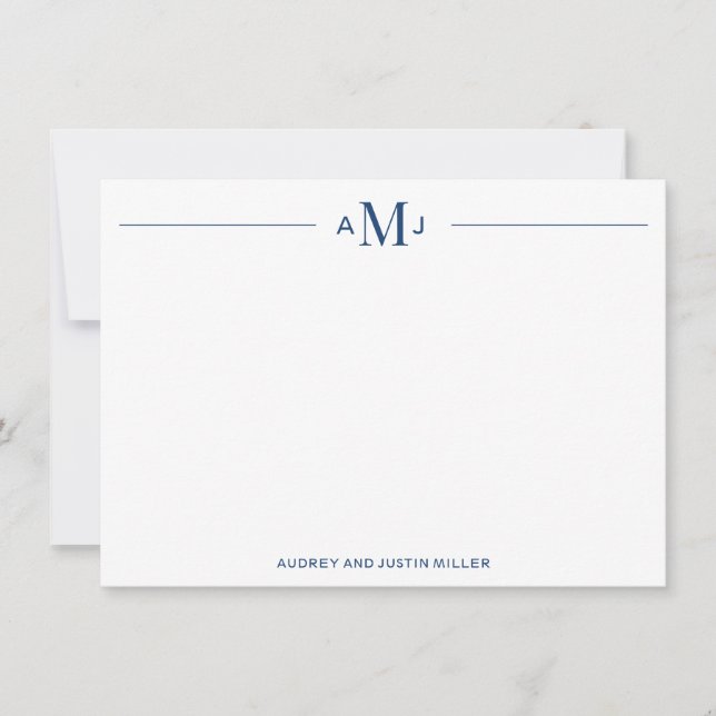 Classic 3-Letter Monogram, Blue Personalised Flat Card (Front)