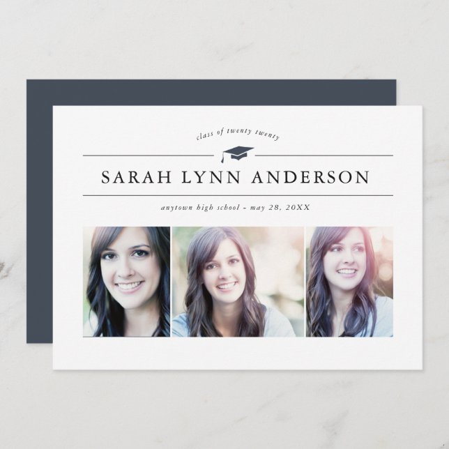 Classic 3 Photo Graduation Party Invitation (Front/Back)