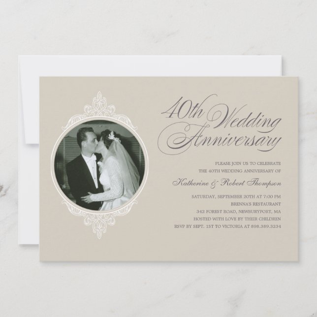 Classic 40th Anniversary Photo Sandstone Invites (Front)