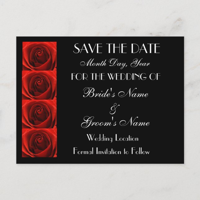 Classic 4 Red Roses Save the Date Wedding Postcard (Front)