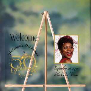 Classic 50 & Fabulous Customised Gold Black Script Acrylic Sign