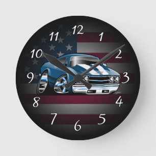 Classic 60’s American Muscle Car Cartoon Round Clock