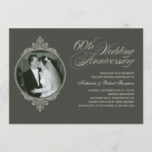 Classic 60th Anniversary Photo Dark Invitations