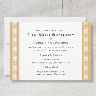 Classic 60th Birthday Party Greek Key Green Gold Invitation