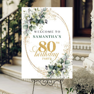 Classic 80th Watercolor Greenery Welcome Sign