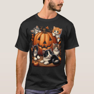 Classic 90S Cat Pumpkin Halloween Retro Floral Spo T-Shirt