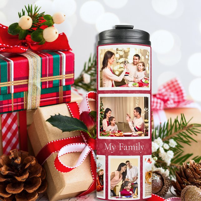 Classic 9 Photo Template Beige Red Christmas Thermal Tumbler (Creator Uploaded)
