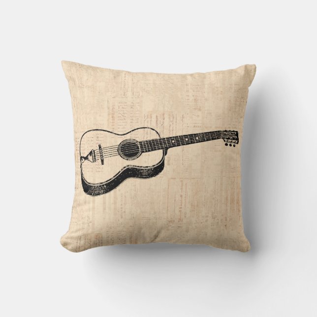Classic Acoustic Guitar Script Paper Style Cushion (Front)