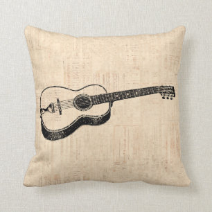 Classic Acoustic Guitar Script Paper Style Cushion