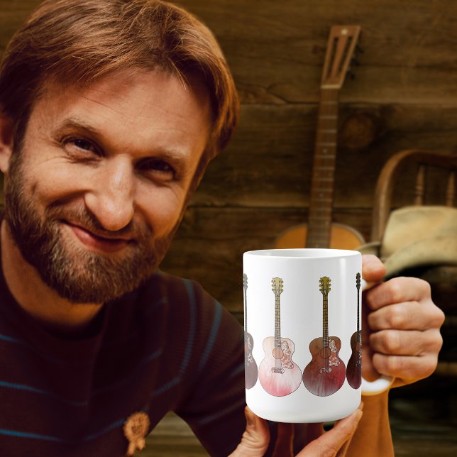 Classic Acoustic Guitars Vintage Rustic Instrument Coffee Mug (Acoustic guitar pattern country music rustic brown)