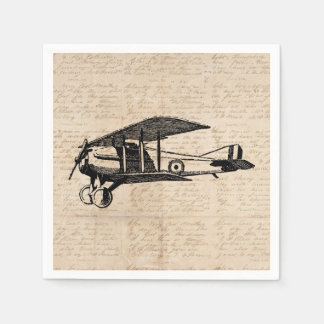 Classic Aeroplane Antique Aviation Art Script Pape Napkin