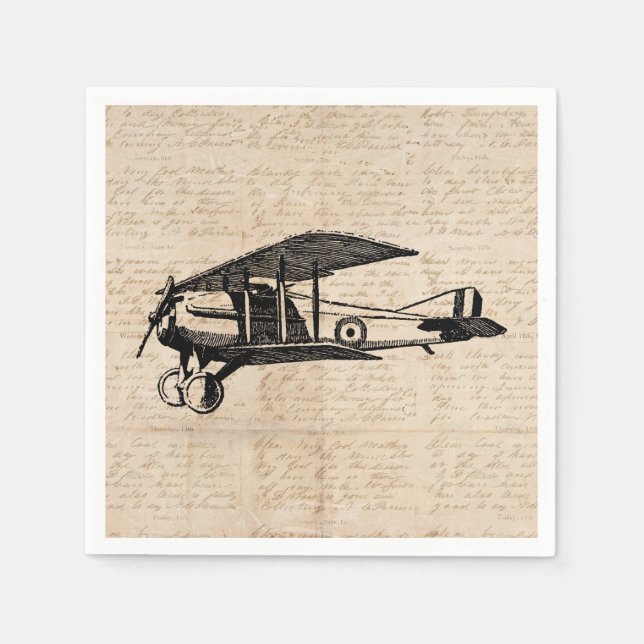 Classic Aeroplane Antique Aviation Art Script Pape Napkin (Front)