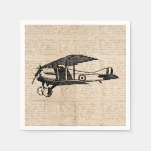 Classic Airplane Antique Aviation Art Script Paper Napkin