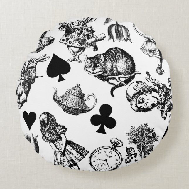 Classic Alice adventures in wonderland characters Round Cushion (Front)