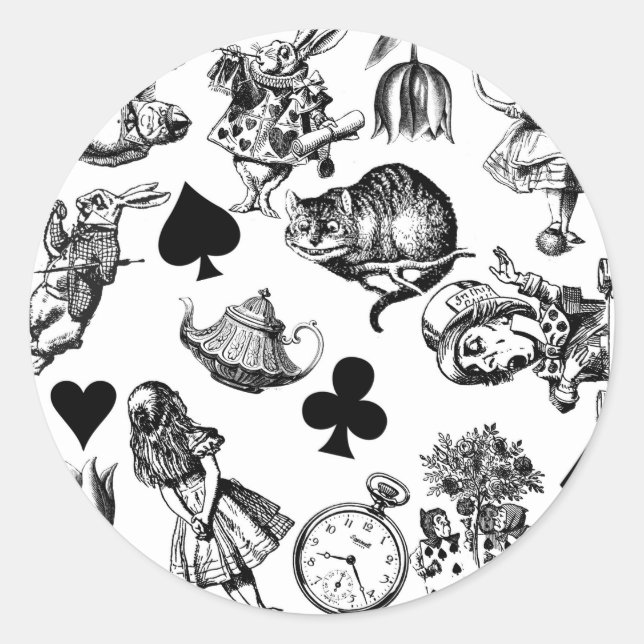  Classic Alice in Wonderland Characters: Original  Round Sticker (Front)