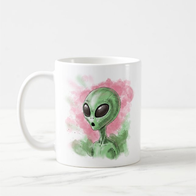 Classic Alien Illustration Coffee Mug (Left)