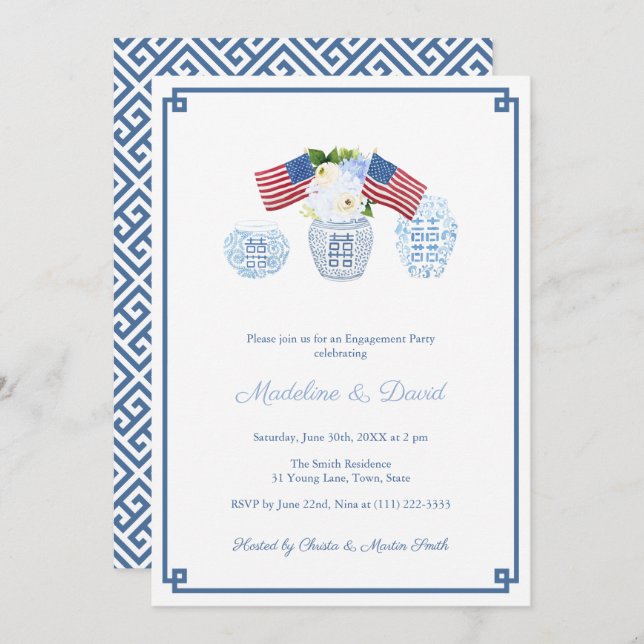 Classic All-American Ginger Jar Engagement Party Invitation (Front/Back)