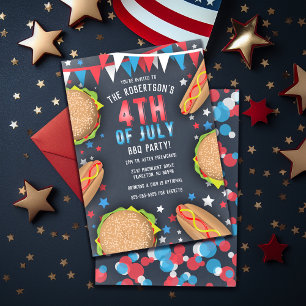 Classic American 4th of July BBQ Picnic Party Invitation