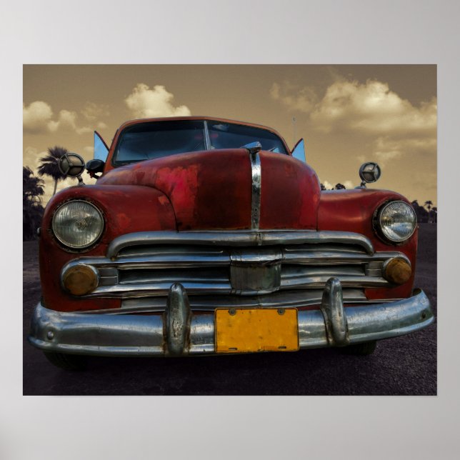 Classic American car in Vinales, Cuba Poster (Front)