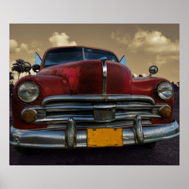 Classic American car in Vinales, Cuba Poster (Front)